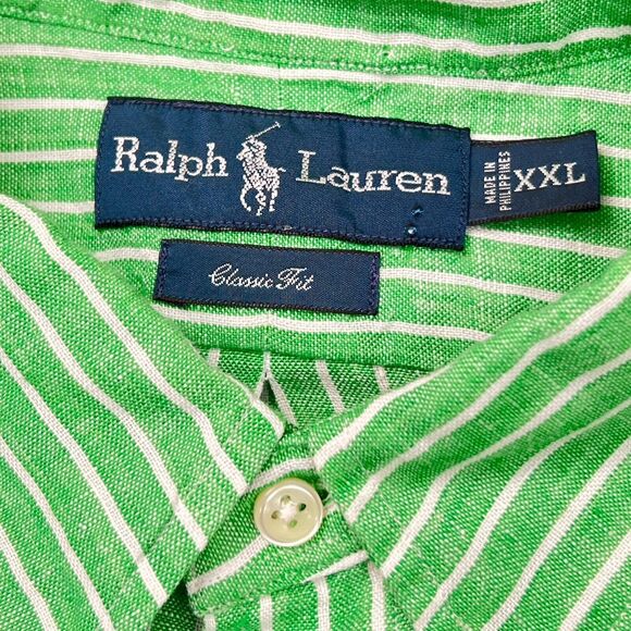 Ralph Lauren 100% Linen Shirt Mens 2XL Green Button Down Preppy - Picture 7 of 9
